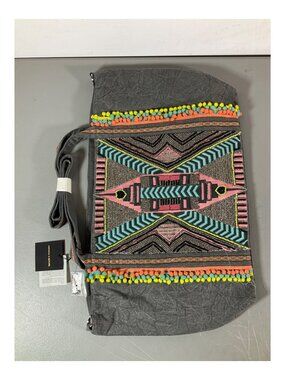 America & Beyond Orange Embellished Tote Bag with Crossbody Strap and Pom-Poms